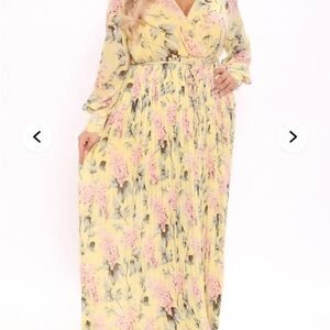 Fashion Nova Yellow and Pink Floral Long Sleeve Dress
